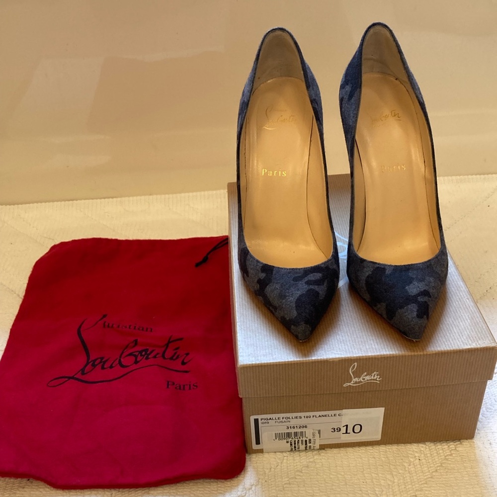 Louboutin- Pigalle Follies 100 Flanelle Camouflage heels